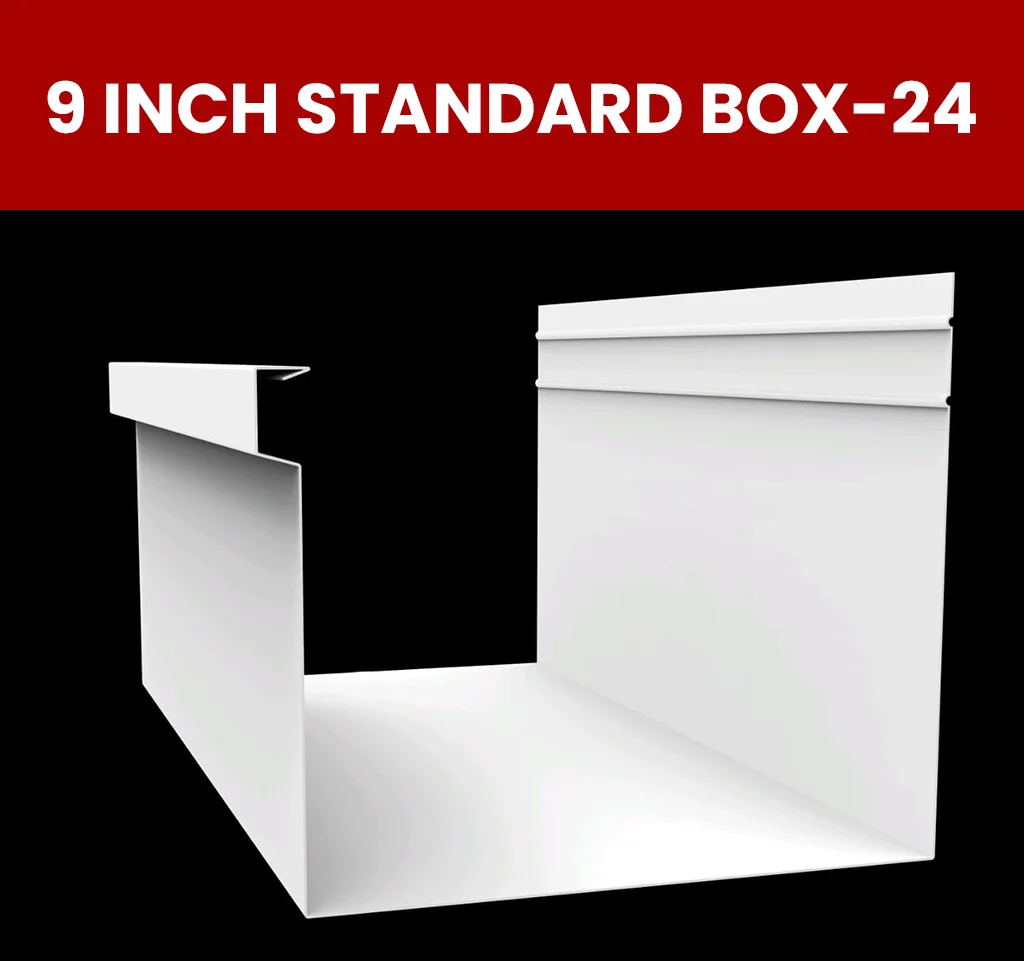 9 inch standard box 24 seamless gutter machine making a maximum capacity box gutter for residential homes.