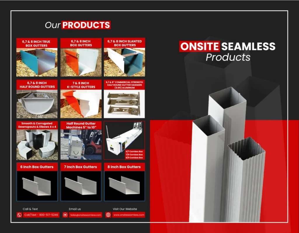 Seamless gutter, downspout, and gutter product lineup from OnSite Seamless